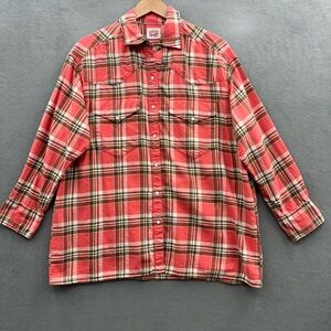 Levi's Women's Medium Dylan Relaxed Western Top Orange Plaid Flannel Shirt
